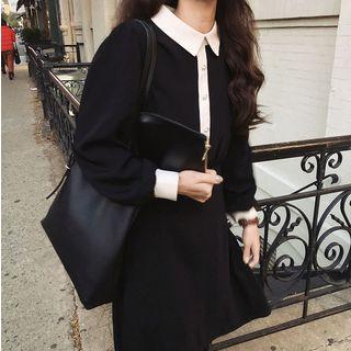 Long Sleeve Polo Dress Black - One Size