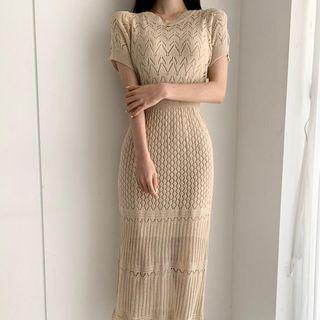 Short-sleeve Midi Pointelle Knit Dress