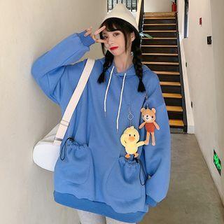 Long-sleeve Plain Drawstring Pocket Hoodie