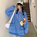 Long-sleeve Plain Drawstring Pocket Hoodie