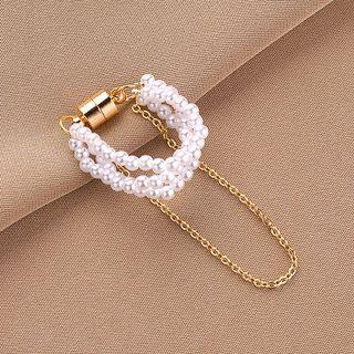 Faux Pearl Chained Clip-on Earring 1 Pc - Qr-323 - Gold - One Size