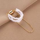 Faux Pearl Chained Clip-on Earring 1 Pc - Qr-323 - Gold - One Size