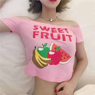 Fruit Print Off-shoulder Short-sleeve Crop Top