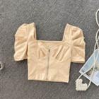 V-neck Puff-sleeve Zip Top