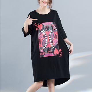 Poker Print 3/4 Sleeve T-shirt Dress