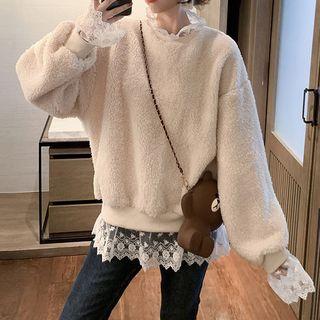 Lace Trim Faux Shearling Sweater