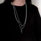 Cross Pendant Layered Alloy Necklace Silver - One Size
