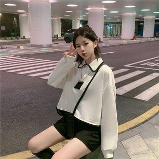 Contrast Trim Collared Cropped Sweatshirt