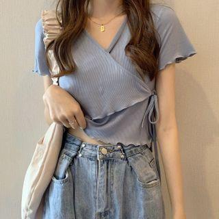 Short-sleeve Tie-side Crop Top