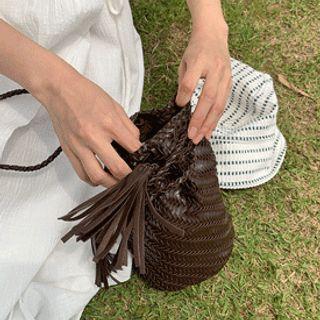 Drawcord Woven Bucket Bag