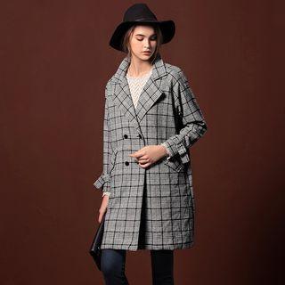 Houndstooth Woolen Notched Lapel Coat