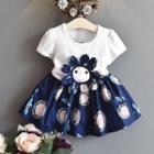 Set Of Two: Short-sleeve Plain T-shirt + Floral Printed Skirt
