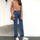 Washed Two-tone Wide Leg Jeans
