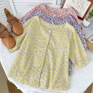 Puff-sleeve Floral Crop Shirt