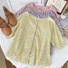 Puff-sleeve Floral Crop Shirt
