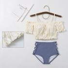 Set: Cold-shoulder Cropped Swim Top + Lace-up Shorts