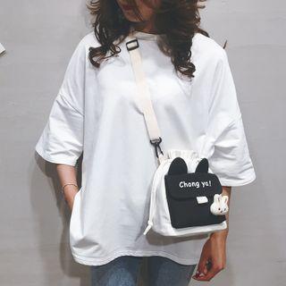 Two-tone Lettering Drawstring Crossbody Bag