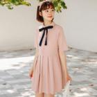 Short-sleeve Pleated Mini Dress