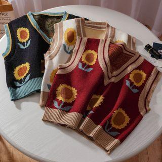 Sunflower Print Sweater Vest