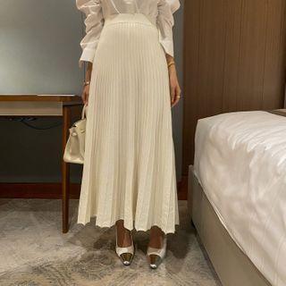 Accordion-pleat Maxi Knit Skirt
