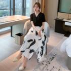 Set: Short-sleeve Blouse + Printed Midi A-line Skirt