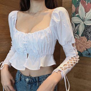 Plain Ruffle-hem Cropped Top