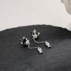 925 Sterling Silver Rhinestone Fish Dangle Earring Cat & Fish - Silver - One Size