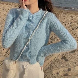 Cropped Frill Trim Cardigan Blue - One Size