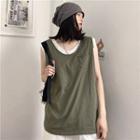 Sleeveless Front Pocket Mock Two Piece Top