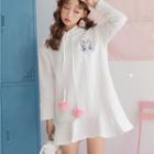 Rabbit Embroidered Long-sleeve Hooded A-line Dress