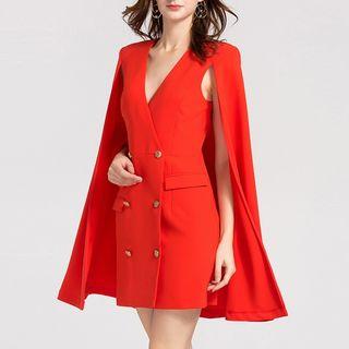 V-neck Cape-sleeve Sheath Dress