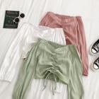 Off-shoulder Drawstring Long-sleeve Crop Top