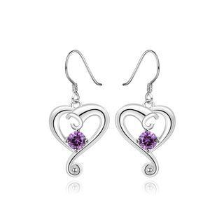 Simple And Romantic Heart-shaped Purple Cubic Zircon Earrings Silver - One Size
