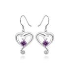 Simple And Romantic Heart-shaped Purple Cubic Zircon Earrings Silver - One Size