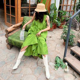 Sleeveless Midi Crinkled Dress