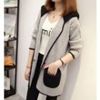 Pocket Applique Hooded Knit Coat