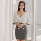 Ruffle V-neck Elbow-sleeve Dress