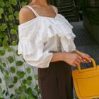 Off-shoulder Eyelet-lace Trim Blouse
