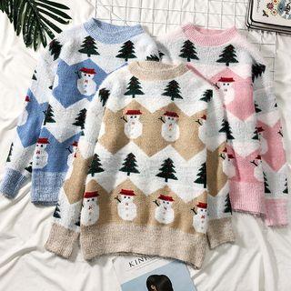 Snowman-print Knit Sweater