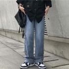 High-waist Drawstring Straight Leg Jeans