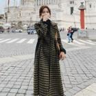 Long Houndstooth Buttoned Wool Coat