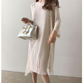 Bell-sleeve Open-knit Long Cardigan