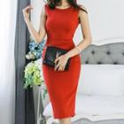 Sleeveless Open Back Bow Accent Sheath Cocktail Dress