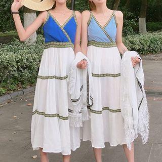 V-neck Camisole Dress/chiffon Fringed Sheer Jacket