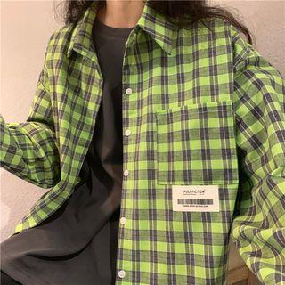 Long-sleeve Plaid Applique Shirt