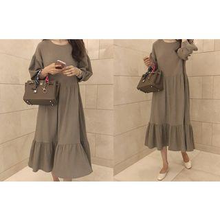 Puff-sleeve Ruffle-hem A-line Dress