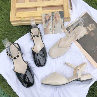 Patent Faux Pearl Stud Sandals