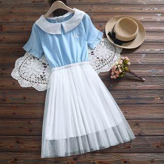Heart Embroidered Mesh Panel Short-sleeve Dress