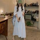 Elbow Sleeve Loose-fit Plain Slit-hem Midi T-shirt Dress