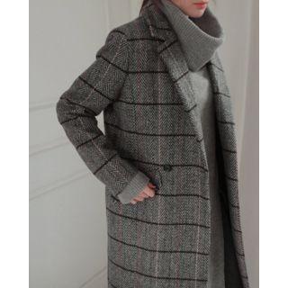 Notched-lapel Herringbone Wool Blend Coat